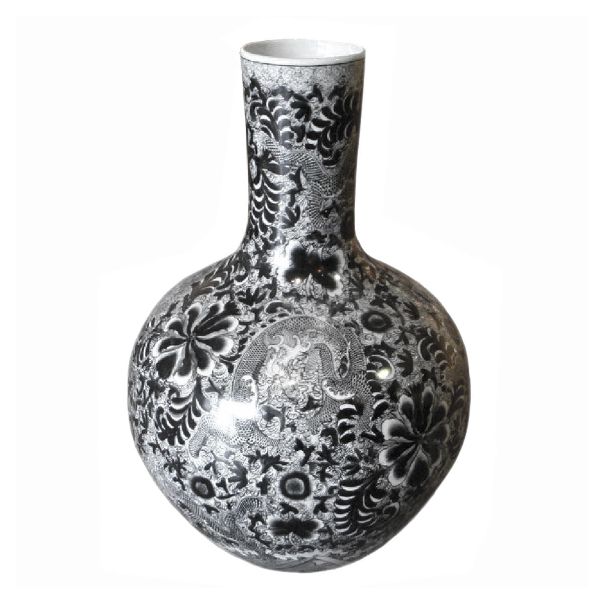 Black and White Porcelain Dragon Globular Vase 21"