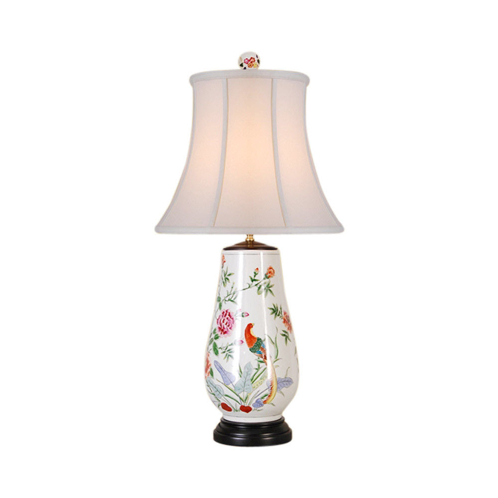 Beautiful Chinese Vase Floral Peacock Bird Motif Porcelain Table Lamp 31"