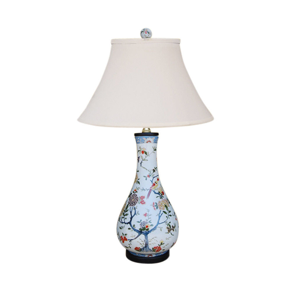 Chinese Porcelain Vase Table Lamp Bird Floral Motif 24"