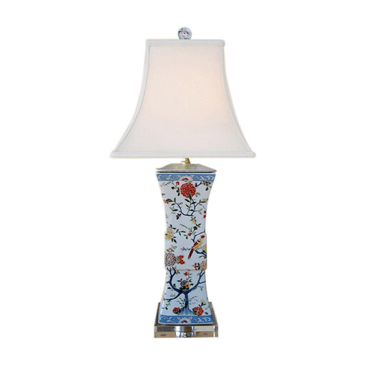Chinese Porcelain Square Vase Table Lamp Bird Floral Motif 28"