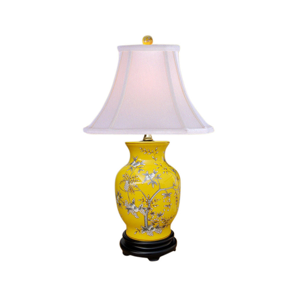 Yellow Porcelain Vase Floral Motif Table Lamp 20.5"