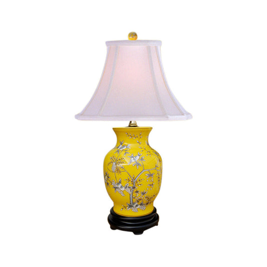 Yellow Porcelain Vase Floral Motif Table Lamp 20.5" in