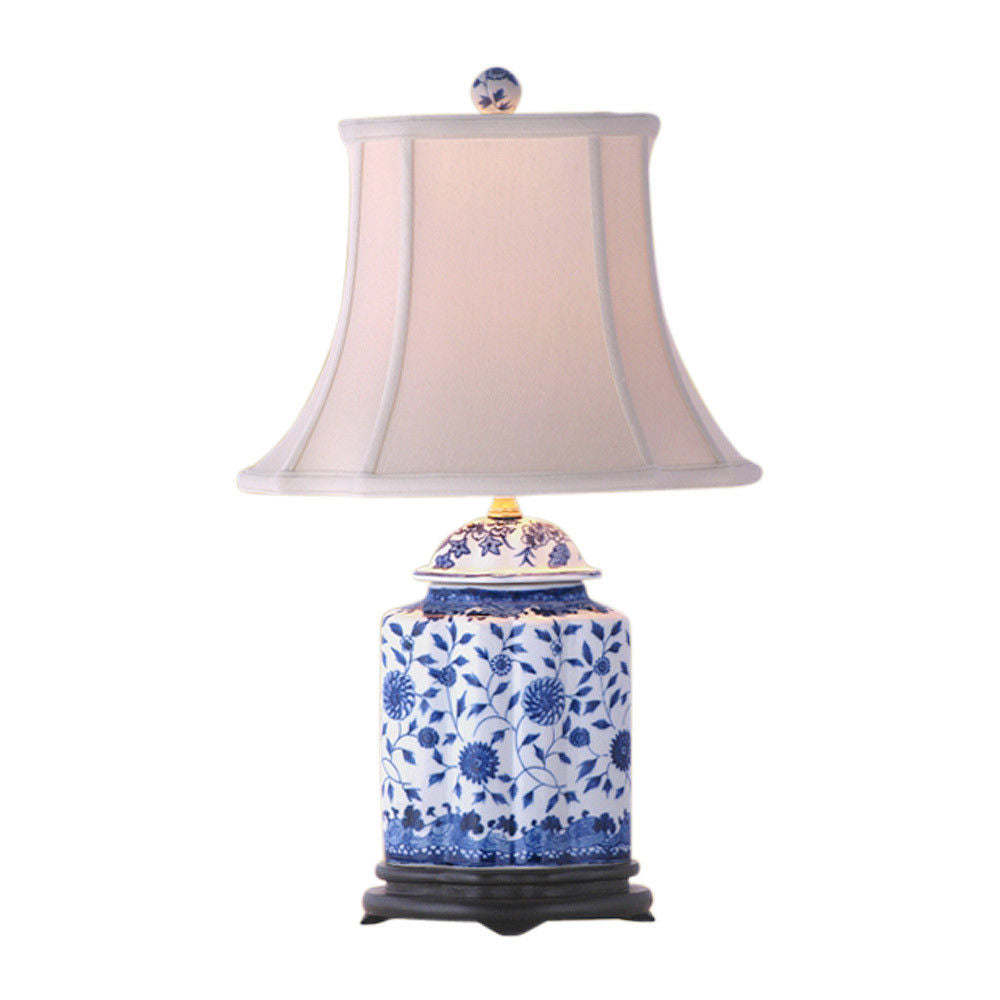 Blue and White Porcelain Scallop Ginger Jar Table Lamp Floral Motif 22"