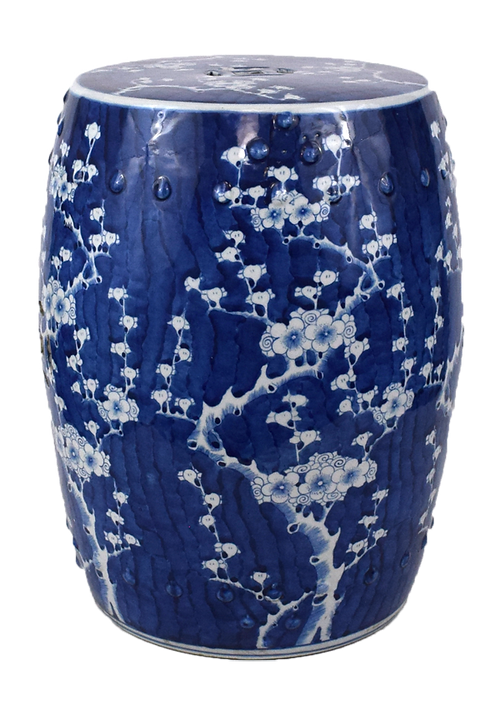 Blue and White Cherry Blossom Style Porcelain Garden Stool 18"