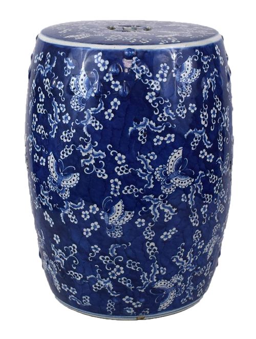 Blue and White Butterfly Motif Porcelain Garden Stool 18"