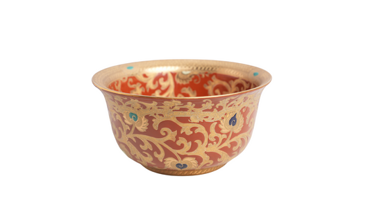 Red and Gold Tapestry Porcelain Lipped Bowl 10" Diameter