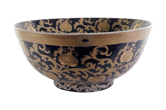 Chinese Navy and Gold Tapestry Porcelain Bowl 14" Diameter