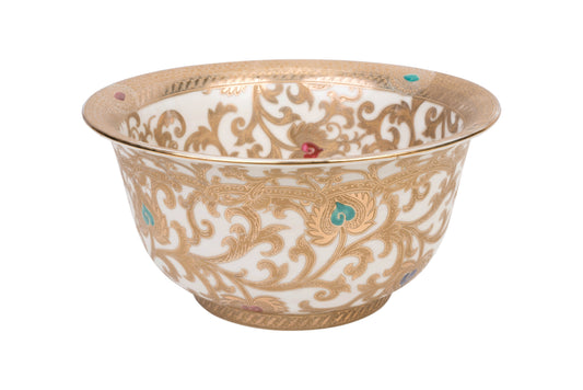 Chinese White and Gold Tapestry Porcelain Bowl 10" Diameter