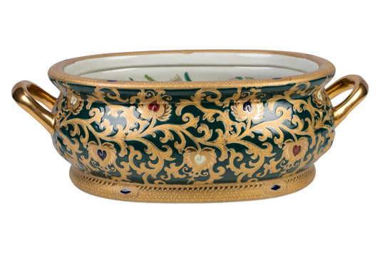 Beautiful Green and Gold Porcelain Foot Bath 19"