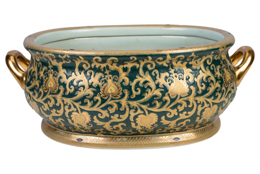 Beautiful Green and Gold Porcelain Foot Bath 21"