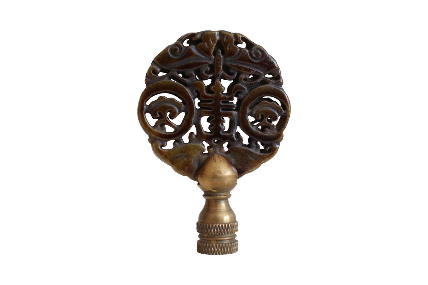 Set of Three Hand Carved Brown Jade Longevity Lamp Finial 3"