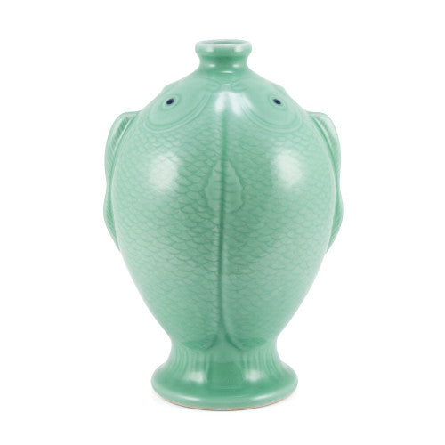 Celadon Green Porcelain Carved Fish Vase