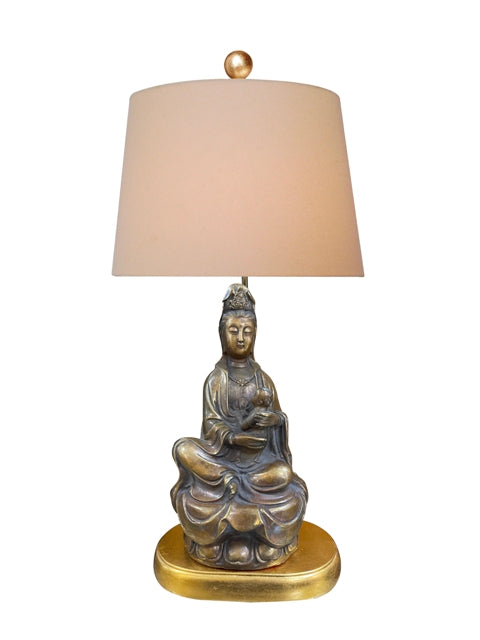 Bronze Goddess Kwan Yin Zen Style Table Lamp 28"