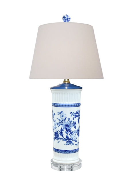 Blue and White Cylinder Vase Porcelain Lamp 23.5"
