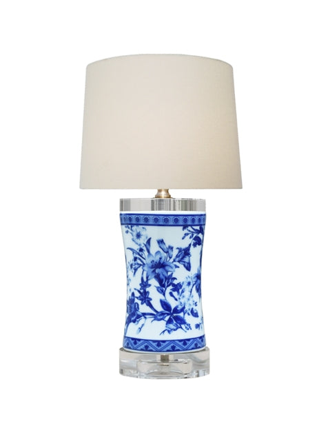 Blue and White Floral POrcelain Vase Lamp 14.5"