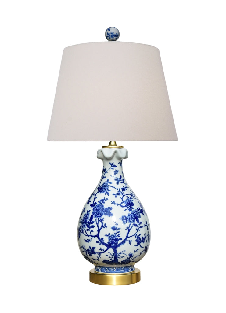 Blue and White Floral Wine Jar Porcelain Table Lamp 25"