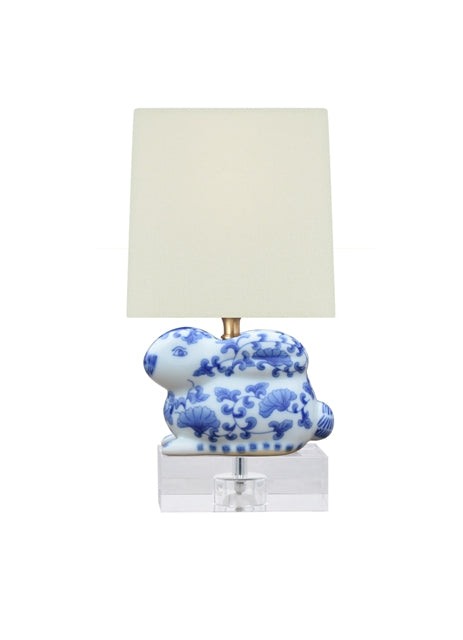 Blue and White Mini Porcelain Bunny Lamp 11.5"