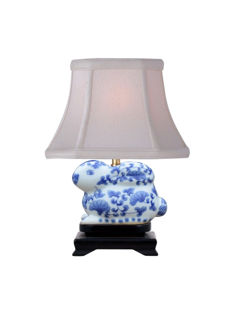 Mini Blue and White Porcelain Bunny Lamp 11.5"