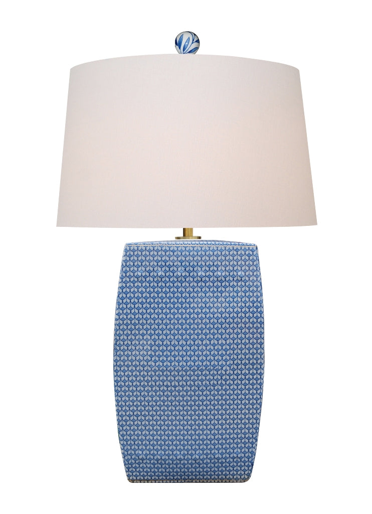 Blue and White Geometric Porcelain Square Stool Lamp 33"