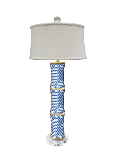 Blue and White Scale Bamboo Porcelain Style Table Lamp 30"