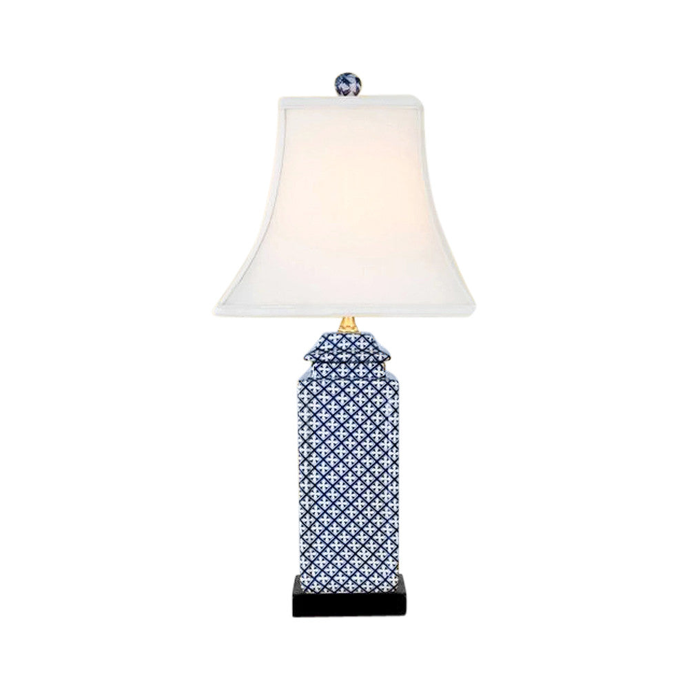 Beautiful Blue and White Porcelain Temple Jar Table Lamp Patterned Design 22.5"