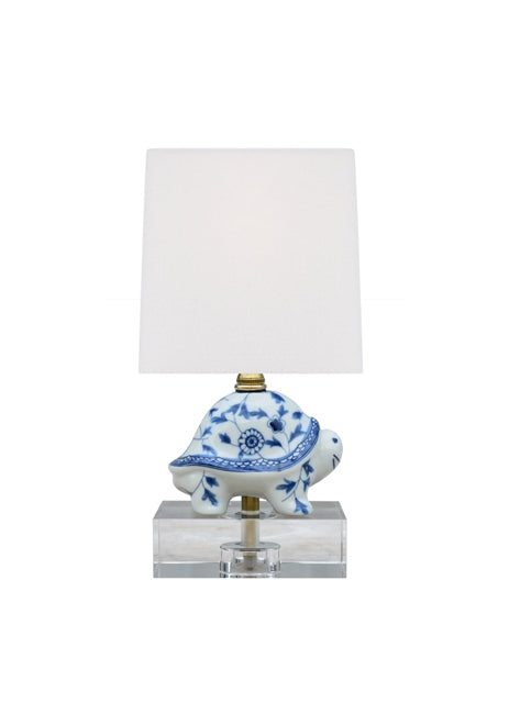 Blue and White Floral Turtle Porcelain Lamp 12"