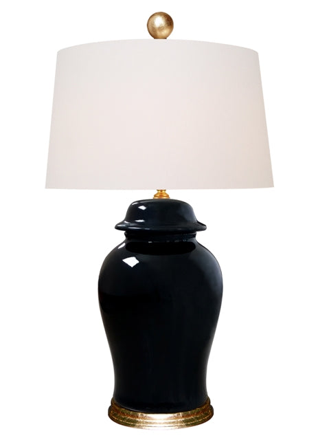 Black Porcelain Temple Jar Table Lamp 33"