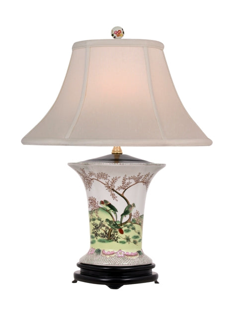 Parrot Motif Porcelain Scallop Vase Table Lamp 21"