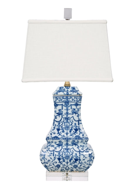 Blue and White Floral Porcelain Chinese Vase Clear Base Table Lamp 24"