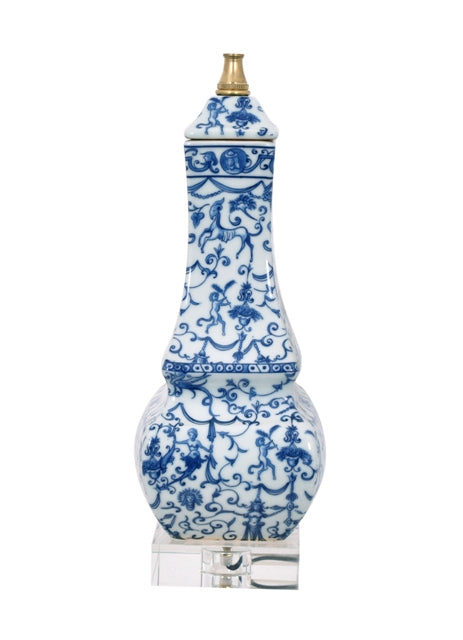 Blue and White Floral Porcelain Chinese Vase Clear Base Table Lamp 24"