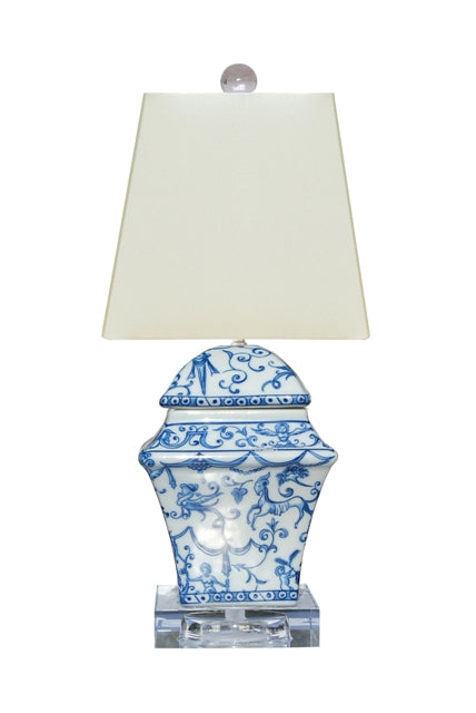 Blue and White Square Porcelain Lamp 14.75"