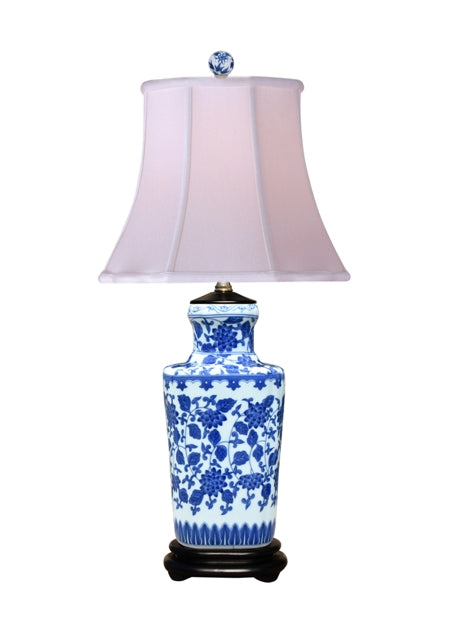 Blue and White Lotus Vase Porcelain Table Lamp 27"