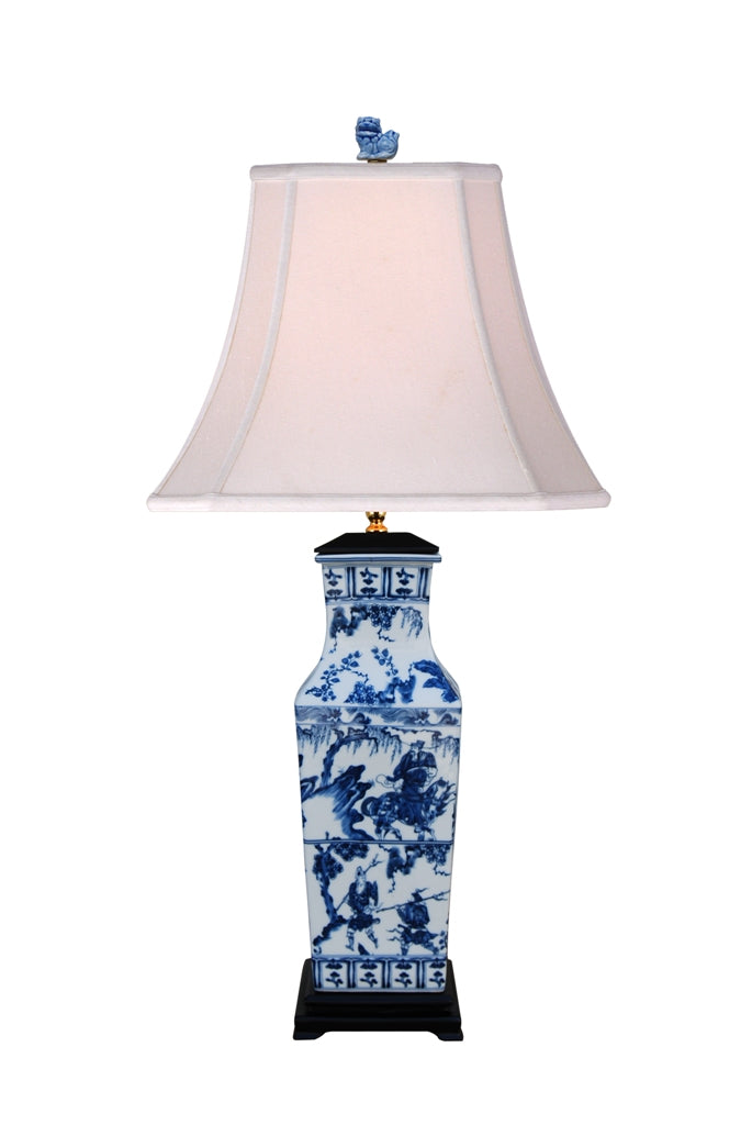 Blue and White Square Vase Porcelain Table Lamp 34"