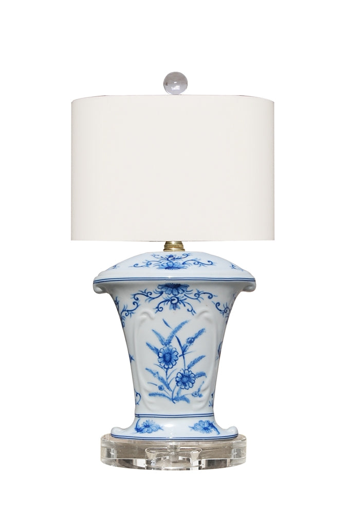 Blue and White Oval Vase Porcelain Table Lamp 19.5"