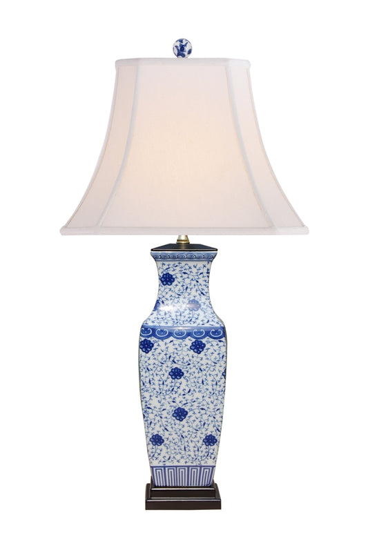 Blue and White Rectangular Porcelain Vase Table Lamp 33"