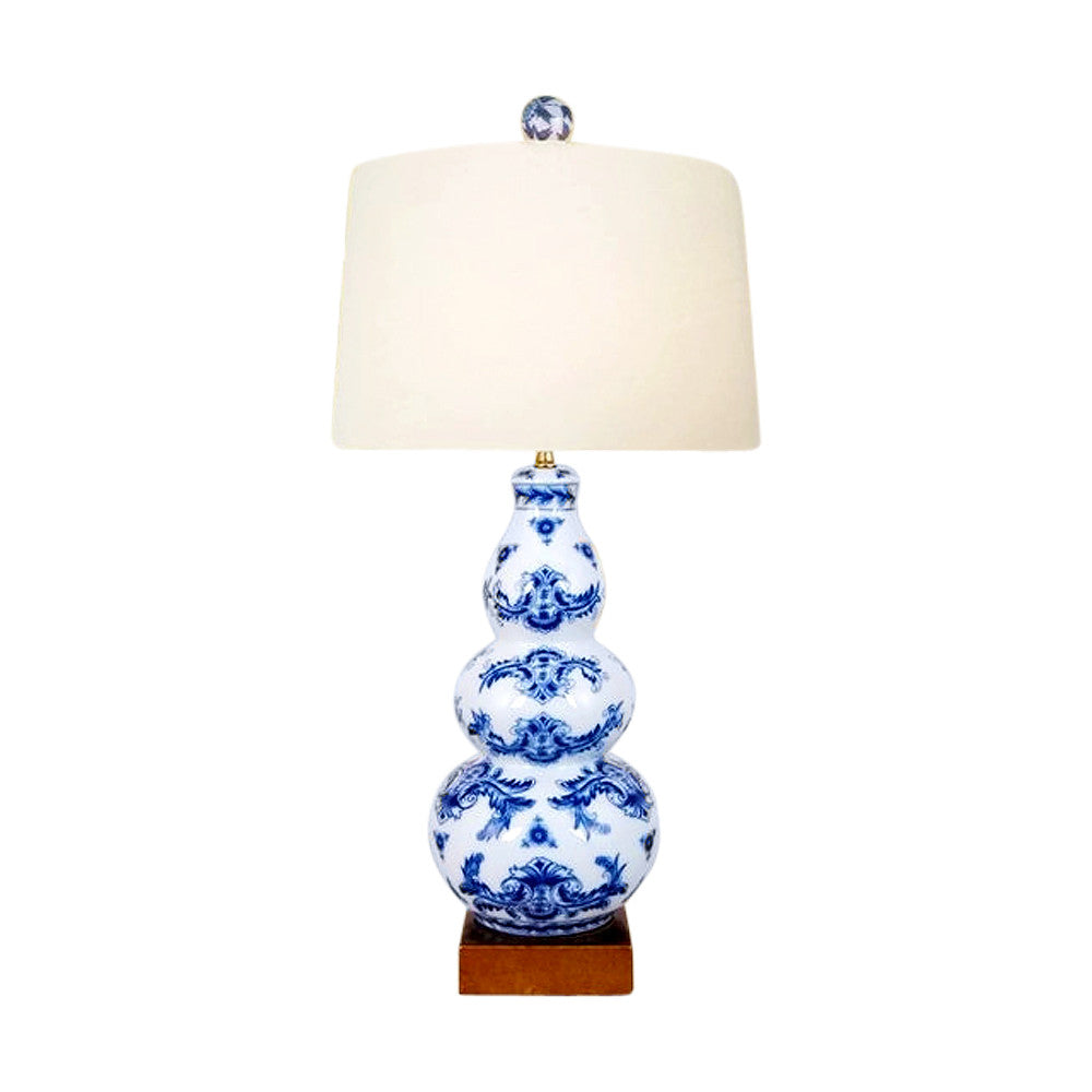 Beautiful Blue and White Porcelain Gourd Table Lamp Chinoiserie Style Art 23"