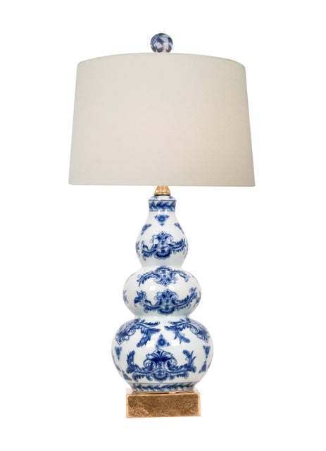 Blue and White Chinoiserie Floral Gourd Vase Lamp 23.5"