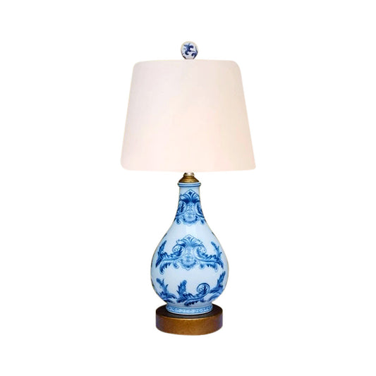 Cute Round Blue and White Chinoiserie Porcelain Table Lamp 17"