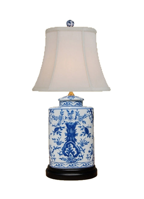 Blue and White Chinoiserie Floral Porcelain Table Lamp 21"