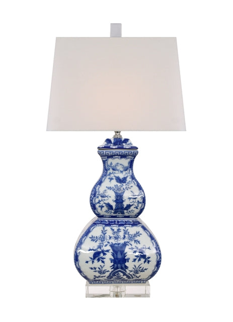 Beautiful Blue and White Porcelain Gourd Table Lamp Chinoiserie Style Art 25"