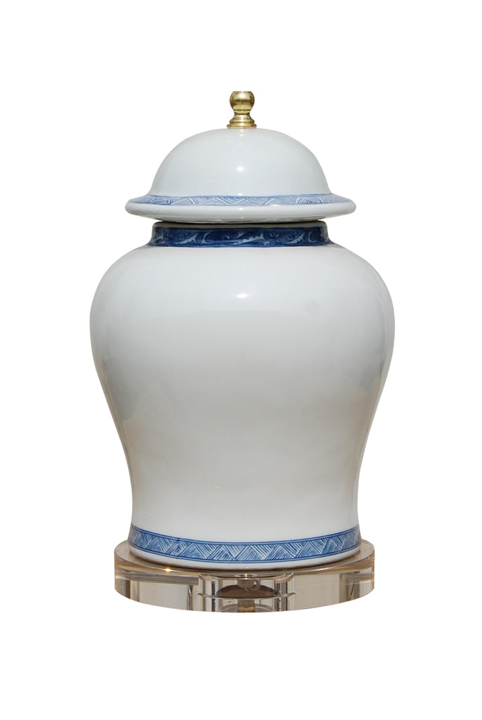 Blue and White Porcelain Temple Jar Table Lamp 29"