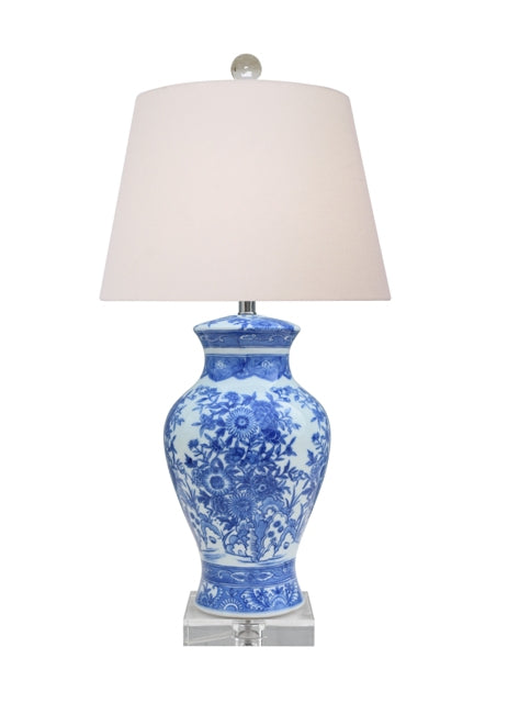 Blue and White Floral Porcelain Vase Table Lamp 26"