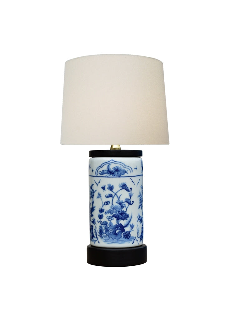 Blue and white Floral Cylinder Vase Lamp