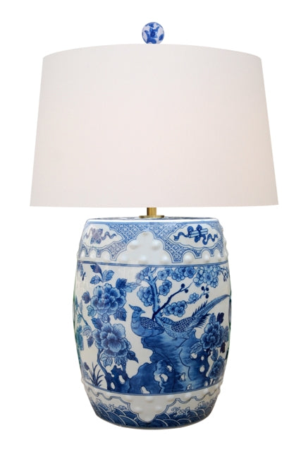 Blue and White Floral Bird Garden Stand Table Lamp 31"