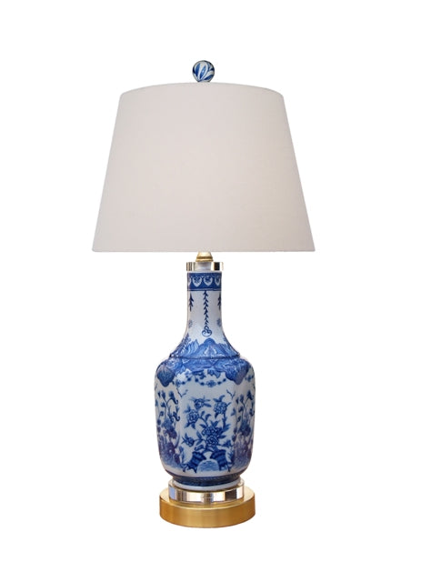 Blue and White Hexagonal Vase Table Lamp 25"