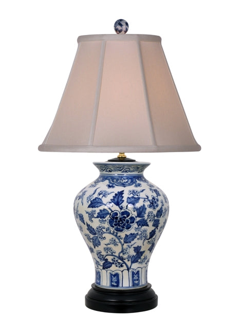 Floral Leaf Porcelain Blue and White Vase Table Lamp 26"
