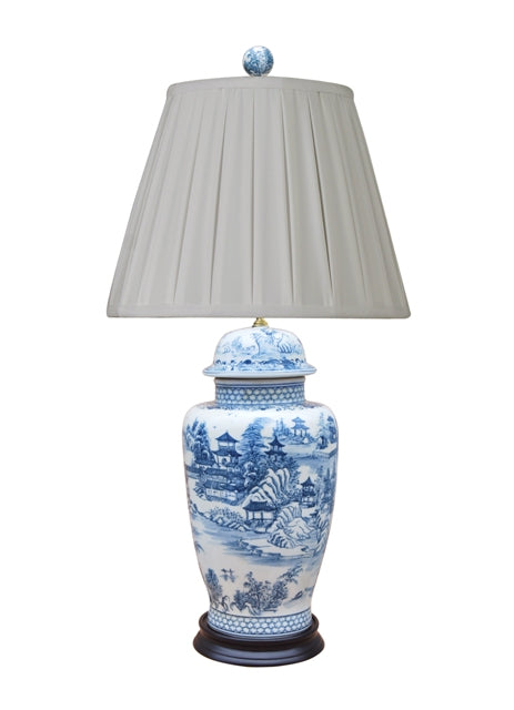 Blue and White Blue Willow Porcelain Table Lamp 31"