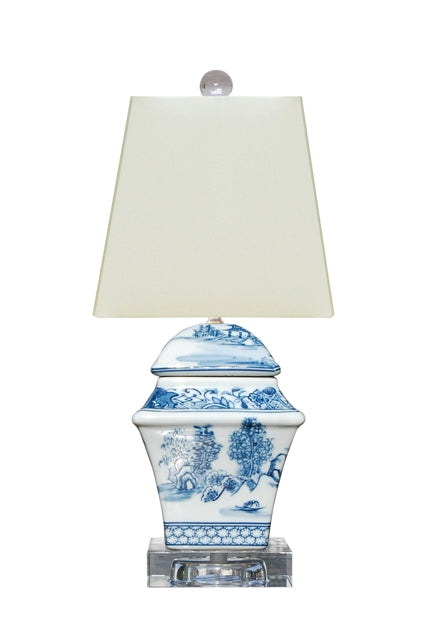 Blue and White Porcelain Square Vase Lamp 14.75"