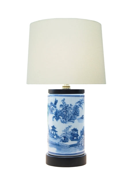 Blue and White Cylindrical Mini Vase Lamp 15"