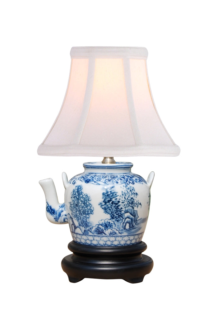 Blue and White Landscape Tea Jar Mini Lamp 12"